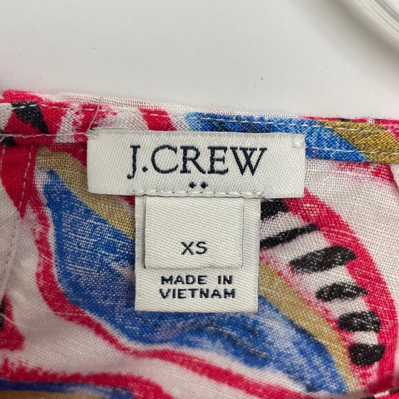 J. Crew Factory XS Tropical Leaf Print Linen Cotton Blend Top Short Sleeves - Picture 2 of 10